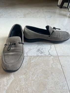 Vintage Prada Women's Grey Suede Loafers w/ Silver Toggle Sz 37.5